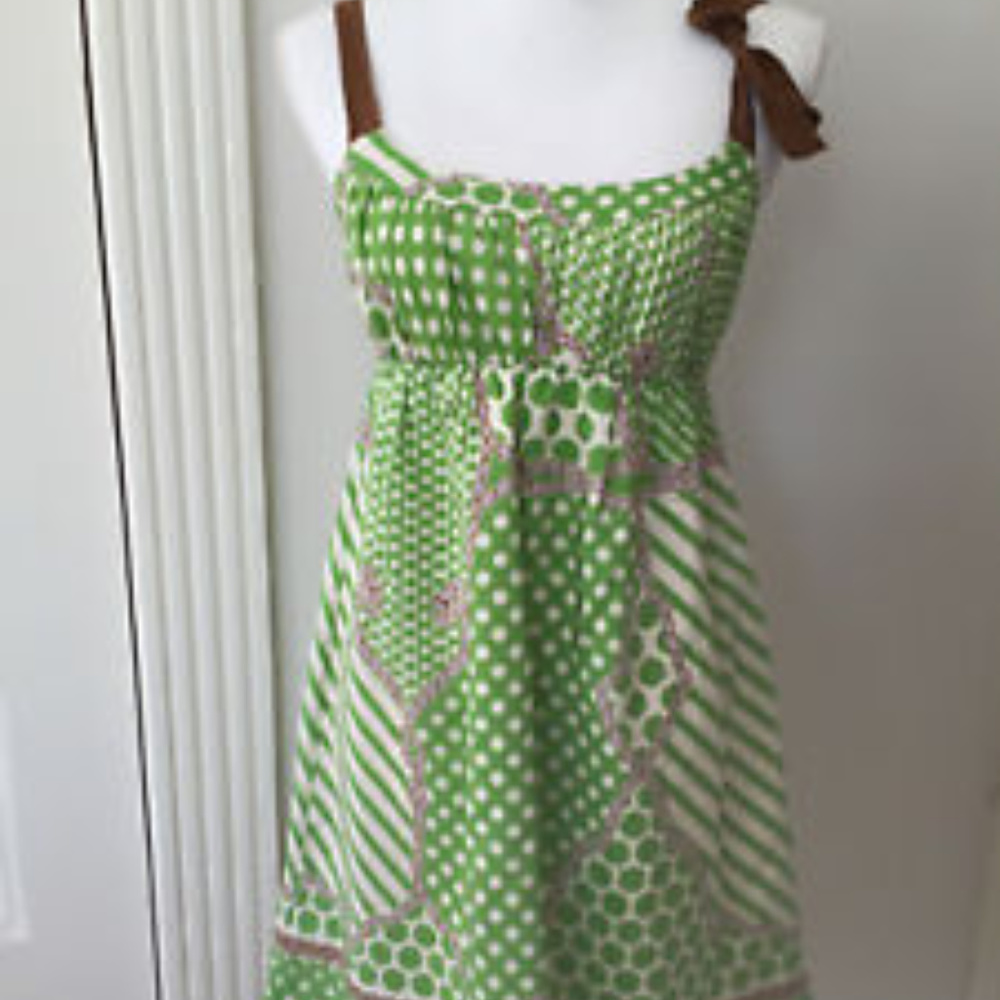 Tibi Green Print Silk Cotton Sundress